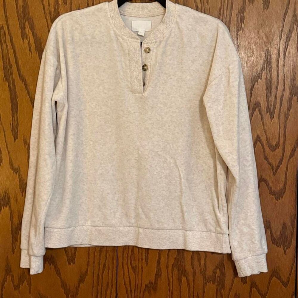 EVERY Oatmeal Henley Pullover Sweatshirt Size Small Cozy Casual